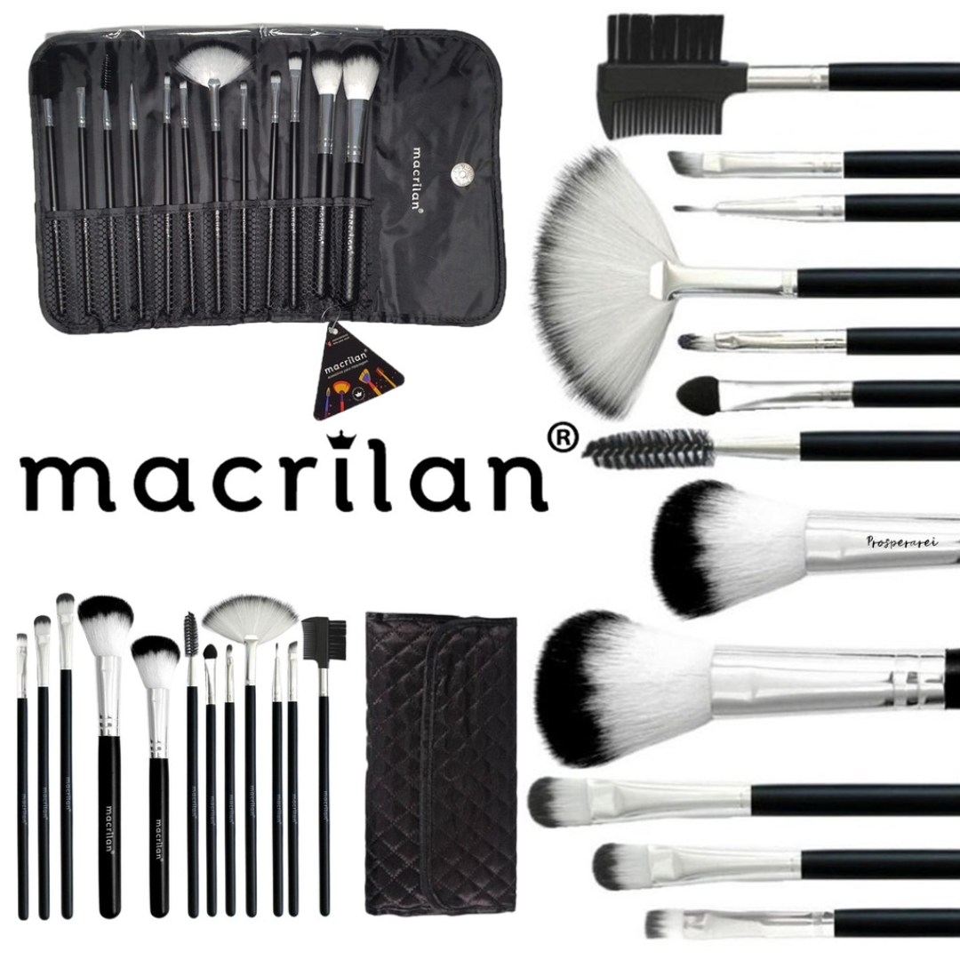 Kit de Pincel Macrilan com 12 Pinceis para Maquiagem